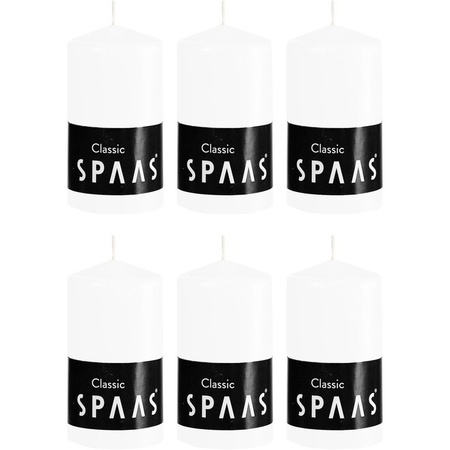 6x White cylinder candles 6 x 10 cm 25 hours