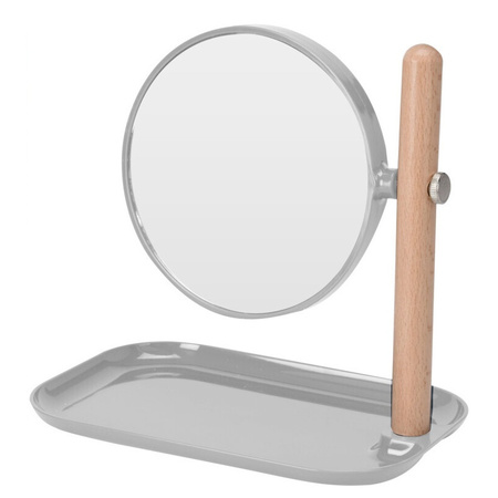 Make-up mirror round doublesided light grey metal L22 x W14 x H23 cm