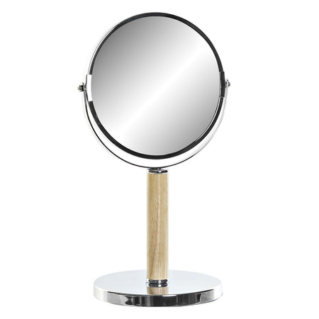 Make-up mirror round doublesided silver metal D19 x H34 cm
