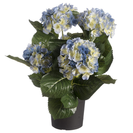 Blue hortensia Hydrangea artificial plant in black plastic pot 44 cm