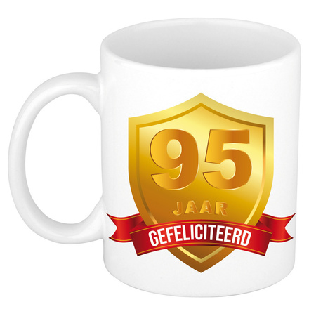 Gold shield 95 year mug - birthday / anniversary