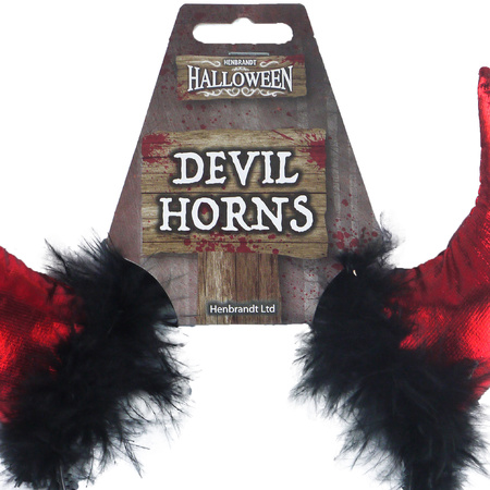 Halloween duivel hoorntjes met bont - diadeem - rood/zwart - kunststof