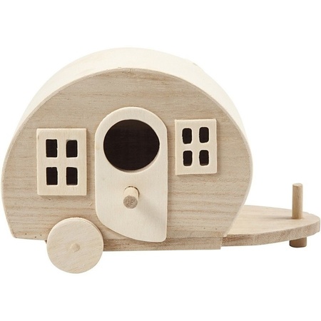 Wooden craft caravan/bird house 18 cm