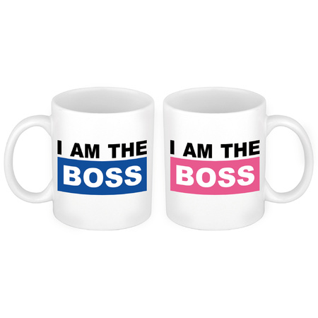 I'm the Boss mok roze en blauw - Cadeau koppel huwelijk of verloving