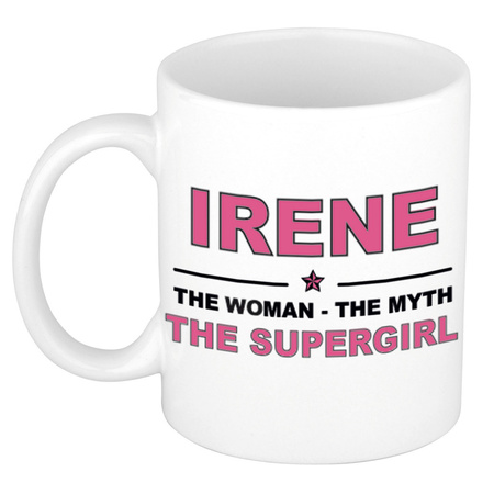 Naam cadeau mok/ beker Irene The woman, The myth the supergirl 300 ml