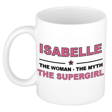 Naam cadeau mok/ beker Isabelle The woman, The myth the supergirl 300 ml