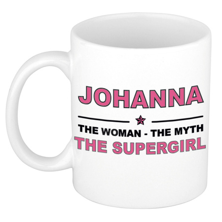 Naam cadeau mok/ beker Johanna The woman, The myth the supergirl 300 ml