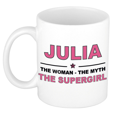 Naam cadeau mok/ beker Julia The woman, The myth the supergirl 300 ml