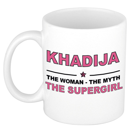Naam cadeau mok/ beker Khadija The woman, The myth the supergirl 300 ml