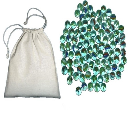 Marbles in net 95 pieces with canvas tote bag