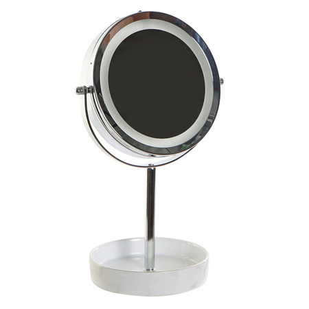 Luxe badkamerspiegel / make-up spiegel met LED verlichting rond zilver metaal D15 x H33 cm