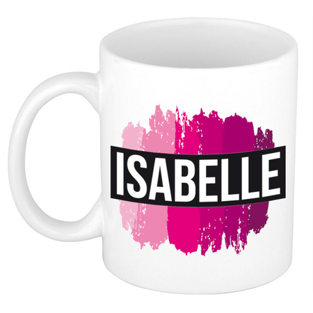 Name mug Isabelle  with pink paint marks  300 ml