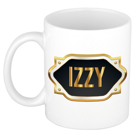 Name mug Izzy with golden emblem 300 ml