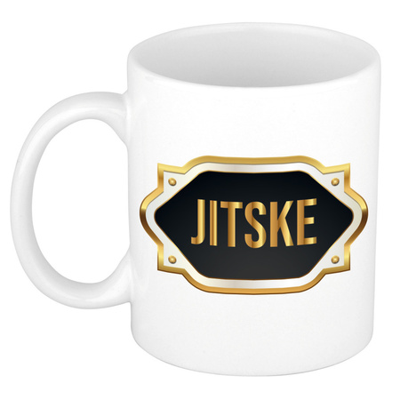 Name mug Jitske with golden emblem 300 ml
