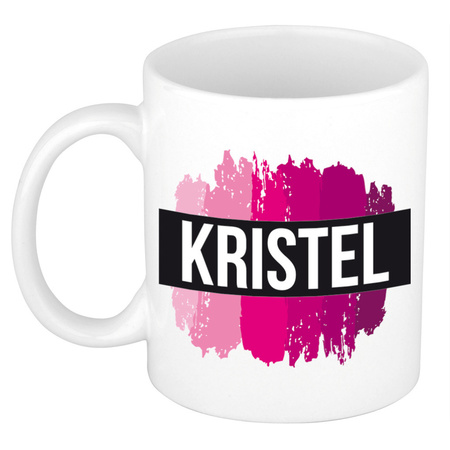 Name mug Kristel  with pink paint marks  300 ml