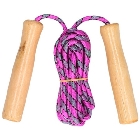 Purple skipping rope with wooden handles 236 cm