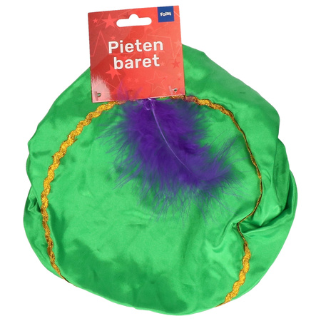 Folat Pietenmuts/baret - met veer - groen - voor kinderen - one size