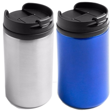 Set of 2x thermo coffee drink cups 320 ml metallic grey and blue