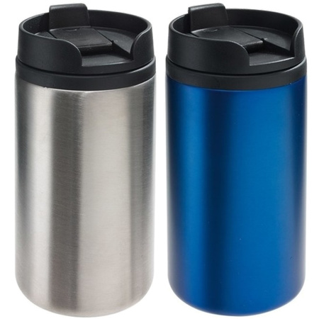 Set of 2x Thermos cups silver and blue 290 ml