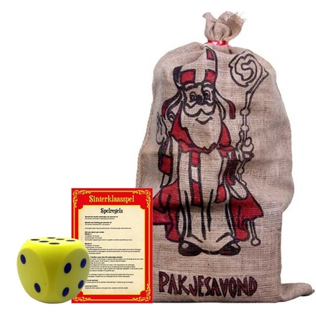 Saint Nicholas game with yellow dice and gifts bag 60 x 102 cm