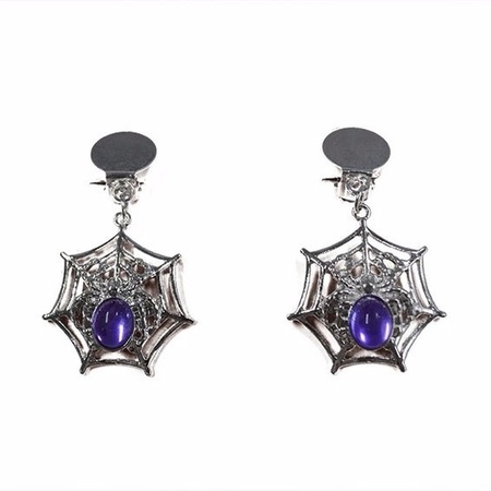 Spiderweb earrings clip-on silver/purple