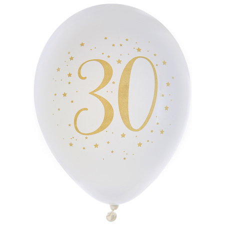 Birthday age balloons 30 years - 8x pieces - white/gold - 23 cm - Party supplies/decorations