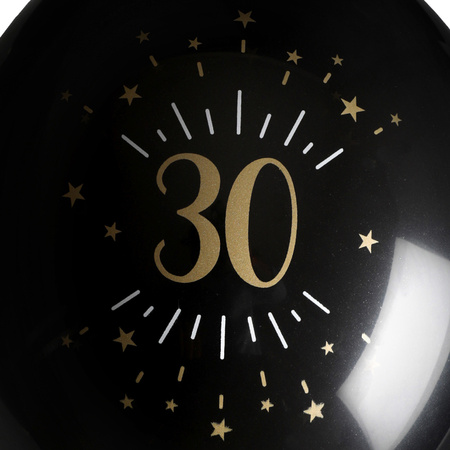 Birthday age balloons 30 years - 8x pieces - black/gold - 23 cm - Party supplies/decorations