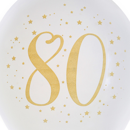 Birthday age balloons 80 years - 8x pieces - white/gold - 23 cm - Party supplies/decorations