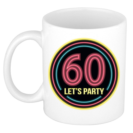 Birthday mug/cup - Lets party 60 years - neon - 300 ml - birthday present