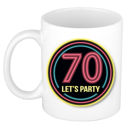 Birthday mug/cup - Lets party 70 years - neon - 300 ml - birthday present