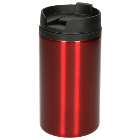 Set of 2x thermo coffee drink cups 300 ml metallic black and red