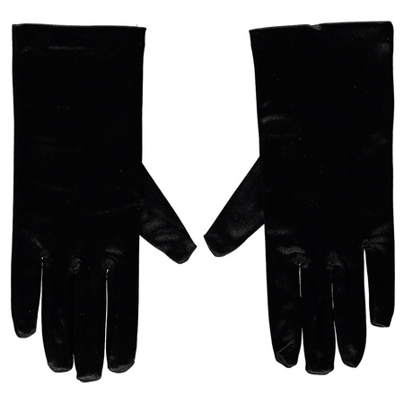Zwarte satijnen zwarte Pieten handschoenen 20 cm